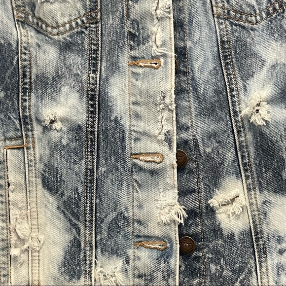 LOFT Custom Upcycled Bleached/Distressed Denim Jacket - Picture 7 of 15